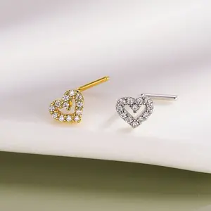 Oufer 20G Clear CZ Heart L-Shaped Nose Stud