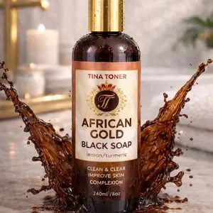 Tina Toner Liquid Gold African Black Soap Body Wash - 500g with Detox, Cleanser, Reduces Redness, Blemishes, and Acne for Even Skin Tone Turmeric Soaps Natural Extract Soap