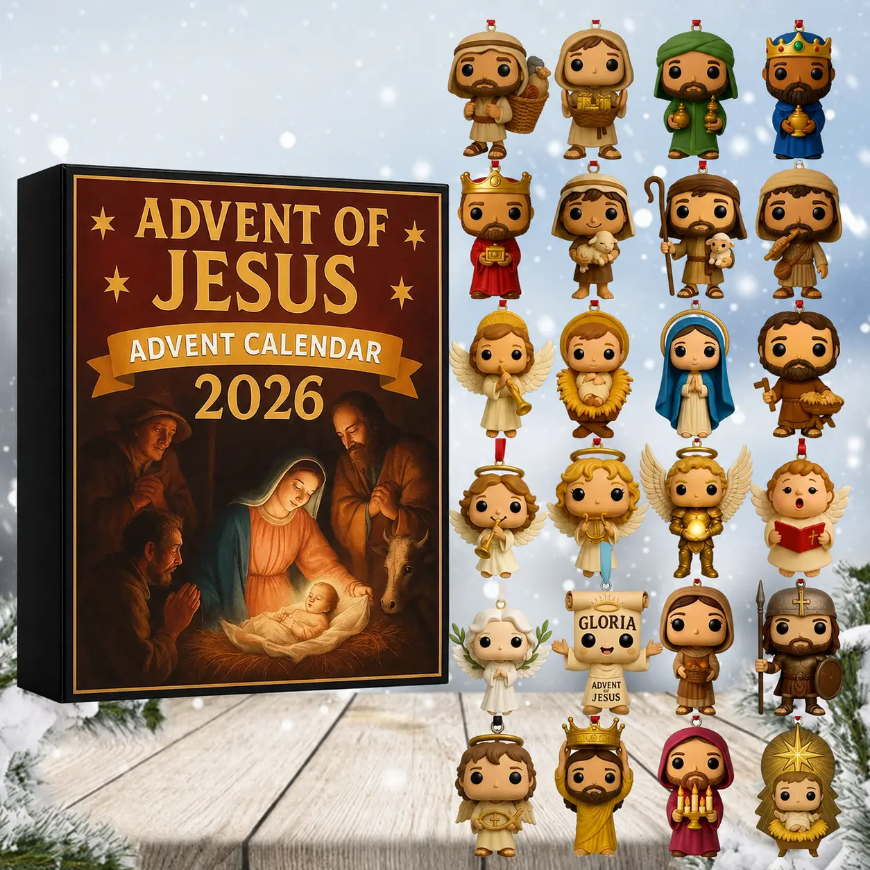 Jesus Nativity Scene Advent Calendar 2026 | 24 Days 2D Flat Acrylic Christmas Tree Ornaments | Christian Faith Gift for Family