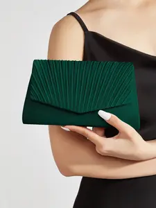 Women's Pleated Satin Envelope Clutch Purse, Elegant Ruched Evening Handbag with Detachable Chain, Formal Crossbody Bag for Wedding, Prom, Cocktail Party and Special Occasions