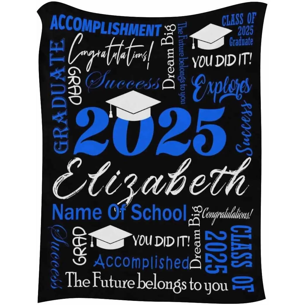 Customized 2025 Graduation Blanket - Polyester Fabric, Wrinkle Resistant, 30x40 Throw/Full Bed Option - Personalized Keepsake Gift for Teen, Infant, Friend (High School/College Blue Class of)