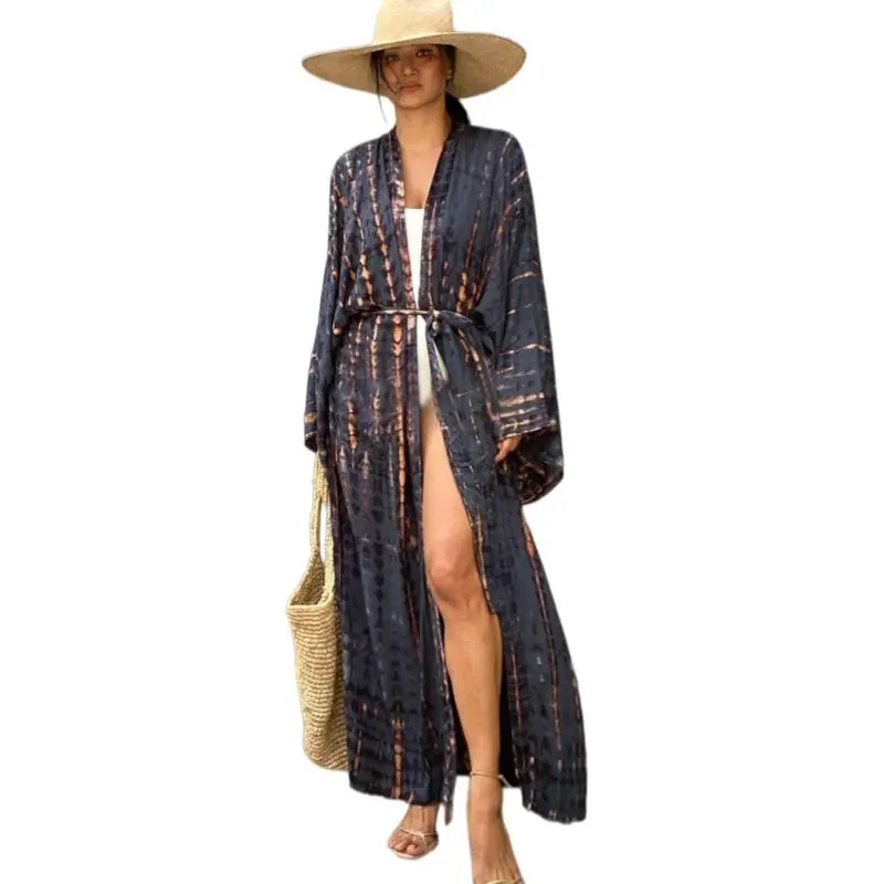 Women's Plus Size Boho Kaftan Dress, Flowy Viscose Maxi with Batwing Sleeves and Side Slits, Casual Beach Cover Up Loungewear, Beachwear Cover Up, Casual Cover Up