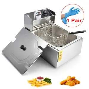 Household small deep fryer with gloves, 2.64-gallon countertop stainless steel adjustable temperature electric fryer, can fry any food, saves a lot of time at parties, also suitable for commercial deep frying - 10QT capacity