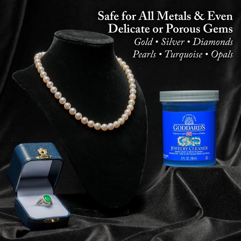 Goddard'S Jewelry Cleaner, Tarnish Remover, Cleaning Solution for Silver, Gold, Diamond, Gemstone Jewelry, Ammonia Free, Includes Brush & Basket, 6 Oz Goddard's