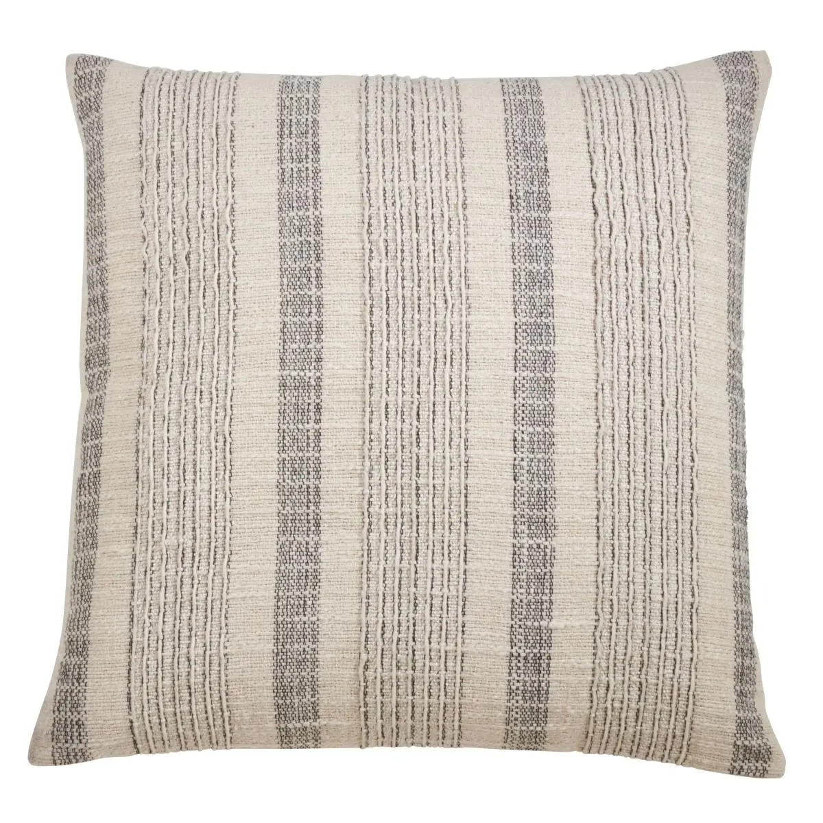 22 in. Square Cotton Woven Striped Down-Filled Throw Pillow - Light Neutral Tones, Rustic Look, Ivory, Hand Wash Only