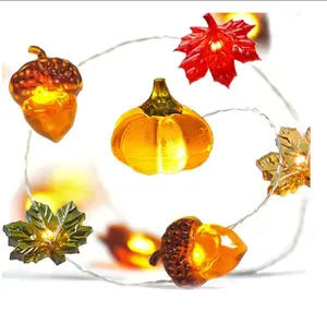 Thanksgiving Decoration Acorn 3D Pumpkin Maple Leaf String Lights Battery Operated with Remote 10ft 30 LEDs Orange Fall Lights for Home Autumn Garland Harvest Halloween Party Christmas Decor