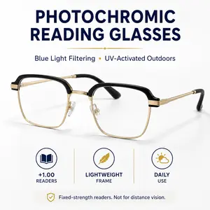 Photochromic Reading Glasses, Blue Light Filtering Readers with UV400 Lenses, Lightweight Unisex Eyewear for Reading, Work, Travel and Daily Use