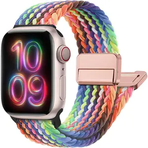 Magnetic Braided Stretchy Loop - Compatible with Apple   42mm 46mm 40mm 41mm 44mm 45mm 38mm Ultra/2 49mm  ,Elastic Woven Fabric Nylon  for iWatch Ultra Series 10 9 8 7 6 5 4 3 SE Adjustable Durable Metal Wearable 01-New Pride Edition strap woman men