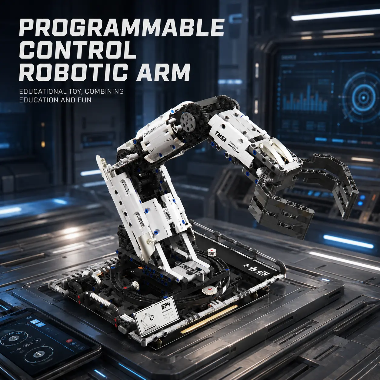 Back to School Must-Have STEM Robot Building Kit, 1000+ PCS Programmable Robotic Arm with RC & APP Control, Precision Claw Engineering Toy, Cool Desk Gadget, Screen-Free Fun Gift for Teen Boys & Tech Lovers