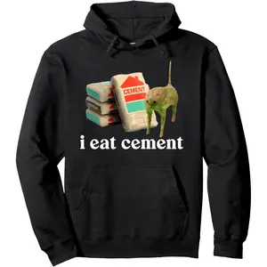 I Eat Cement Cursed Cat Funny Meme Pullover Hoodie