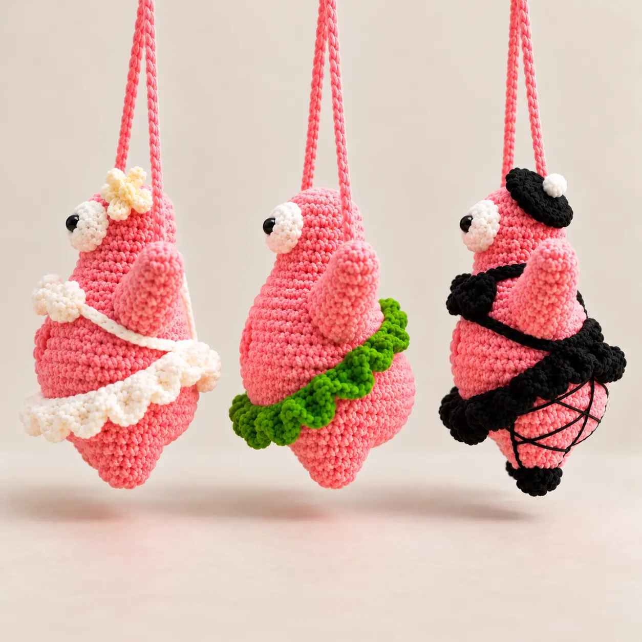 Crochet Pink Star Car Hanging Ornament | Cute Rearview Mirror Charm or Keychain, Handmade Star Character Decor, 3 Style Options