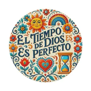 1PC 2D Plane Vintage Spanish 'God's Time is Perfect' Iron Wall Art Sign 8x8inch Round Decorative Plaque with Sun Heart and Sand Clock Design Rustic Home Decor for Living metal wall sign Vintage Metal Tin Sign home decor plaque funny bar sign
