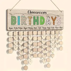 Wooden Birthday Reminder Calendar Board, Decorative Sign with Heart/Circle Tags, Cute Wall Hanging Birthday Tracker Plaque for Home School Office, Ornaments