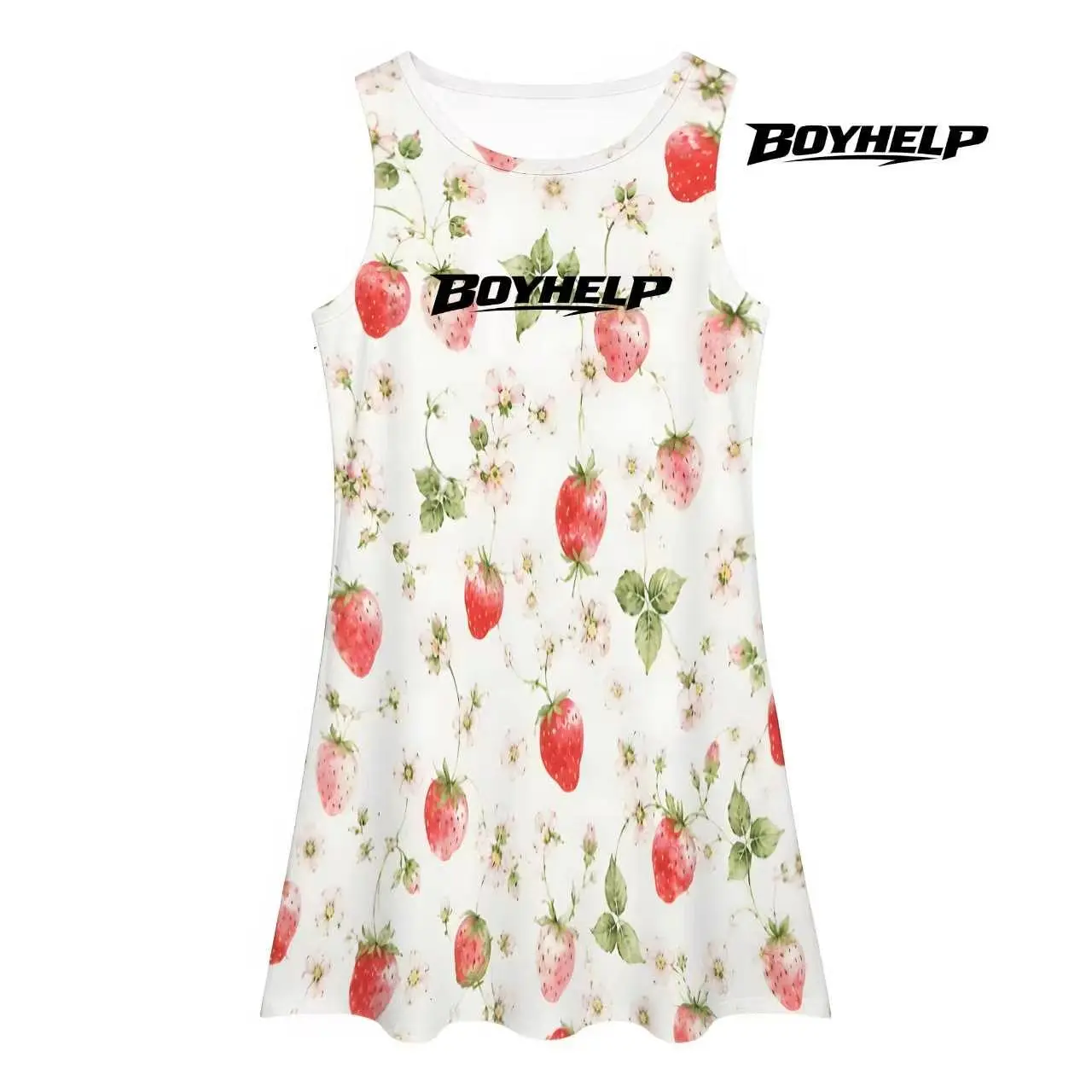 Sweet fruit summer aesthetic Adorable strawberry print dress, flowy casual look for warm weather
