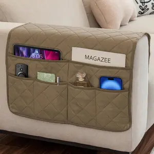 Remote Control Holder for Recliner Armchair Caddy Couch Armrest Organizer, Arm Chair Bedside Caddy Storage Organizer for Recliner Couch With 6 Pockets for Magazine, Tablet, Phone, iPad (Beige)