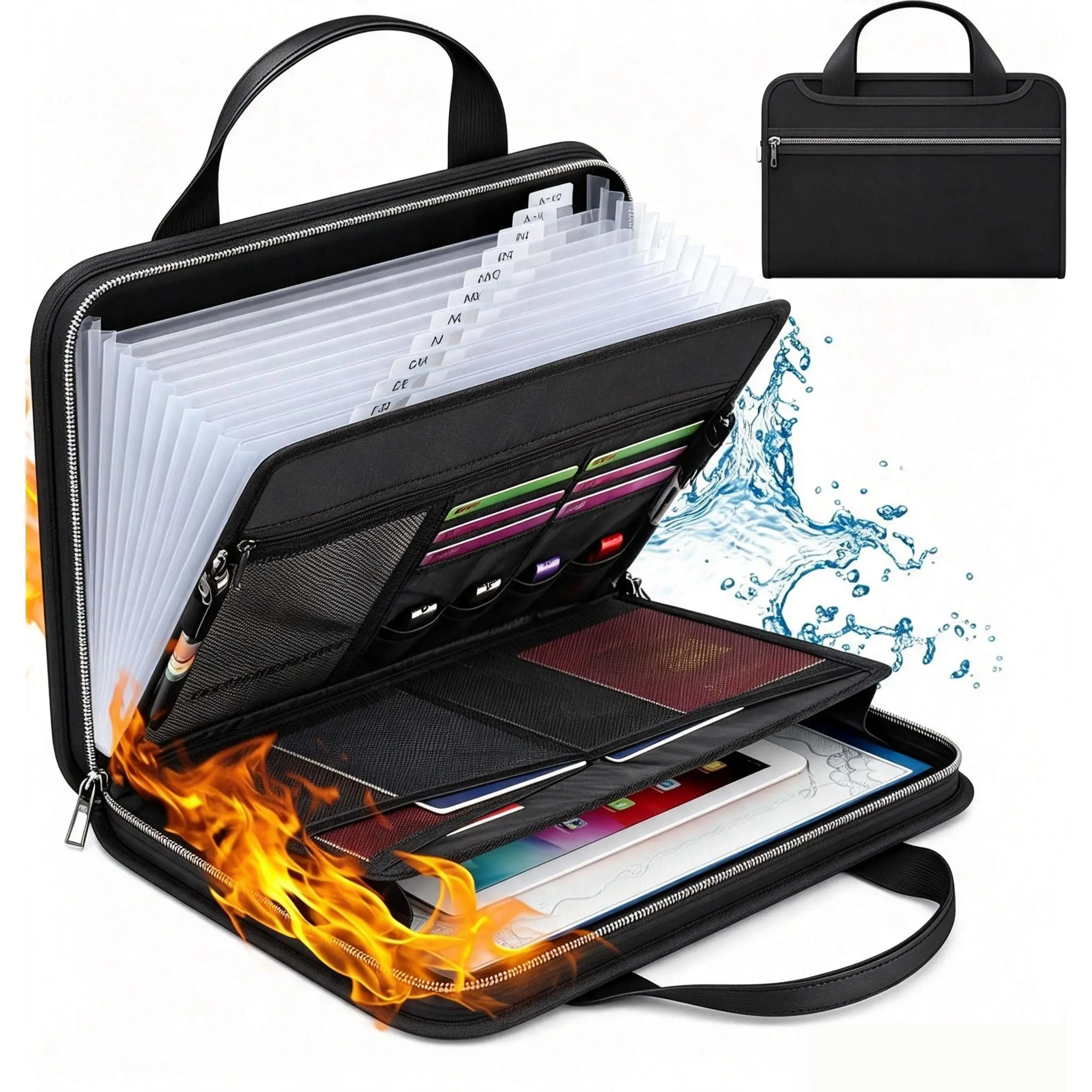 Compact Fireproof Accordion Fold Document Folder with Secure Zipper, 13-Pocket Sorting File Organizer, Easy-Grip Handle, Office Accessory for Invoices/Forms/Paperwork Daily Storage (Sports & Outdoor Accessory)