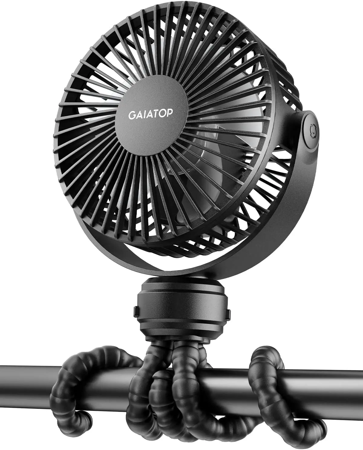 Gaiatop Compact Cordless Rechargeable Fan - Hands-Free Clip-On Portable Fan with Clip Mount, 3 Speed Levels, Detachable Flexible Tripod, Detachable Head, 360° Rotation, USB Charger for Car Seat, Stroller (Black, Baby Safety Compatible), Strollers