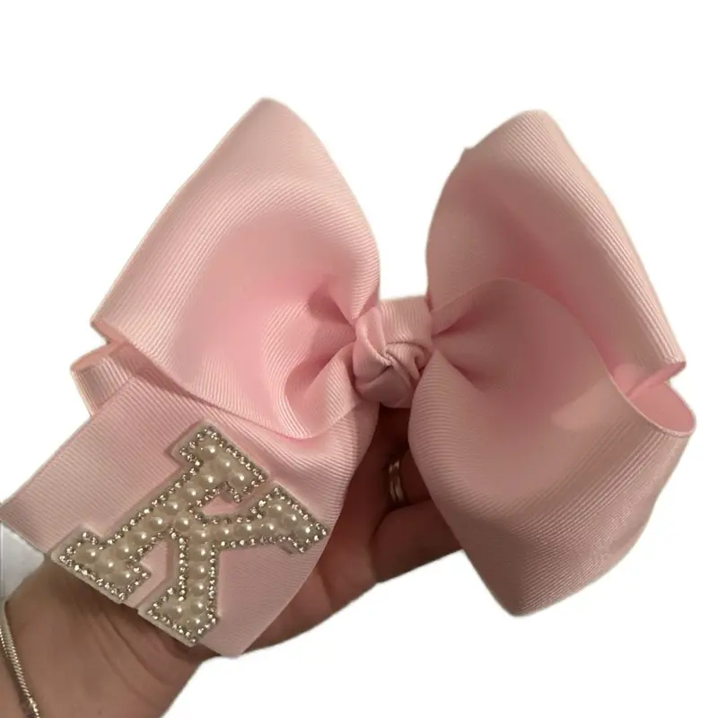 Grosgrain Initial Hair Bow - Pink Color with Decorative Lettering - Accessory for Hair Styling