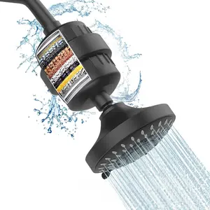5 Modes Black Shower Head with Shower Filter, High Pressure Rain Shower Head, Universal Hard Water Filter Shower Head Set, Bathroom Shower System for Remove Chlorine Impurities
