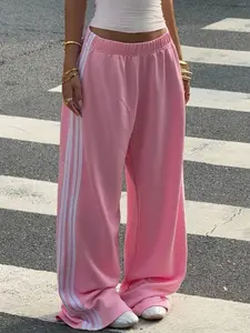 American Style Plain Side Stripe Sporty Long Pants, Women's Daily Streetwear, Four-Stripe Design, Suitable for All Seasons