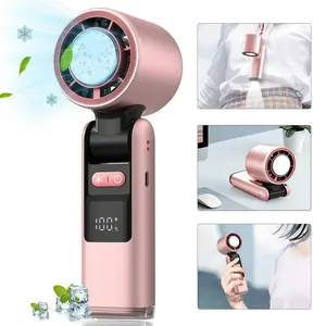 LMMAKE PortableHandheld Fan,CoolingPowerfulTurboFan, refrigerated， High-Speed Mini IceFan with Digital Display,5-SpeedAdjustable,RechargeablePocketPersonal Fan for Outdoor,Camping & Travel rechargeable wind fan