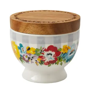 Sweet Romance 3.6-inch Stoneware Salt Cellar for Kitchen Storage Seasoning Utensils