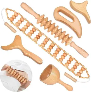 6 in 1 Wooden Manual Massage Tool Set, 6pcs Body Relaxation Massager Kit for Women & Men, Daily Use Muscle Therapy Stress Relief Comfort Tools