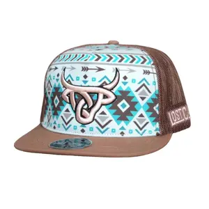 Lost Calf Unisex Oakes Flat White & Brown Mesh Back Snapback Hat