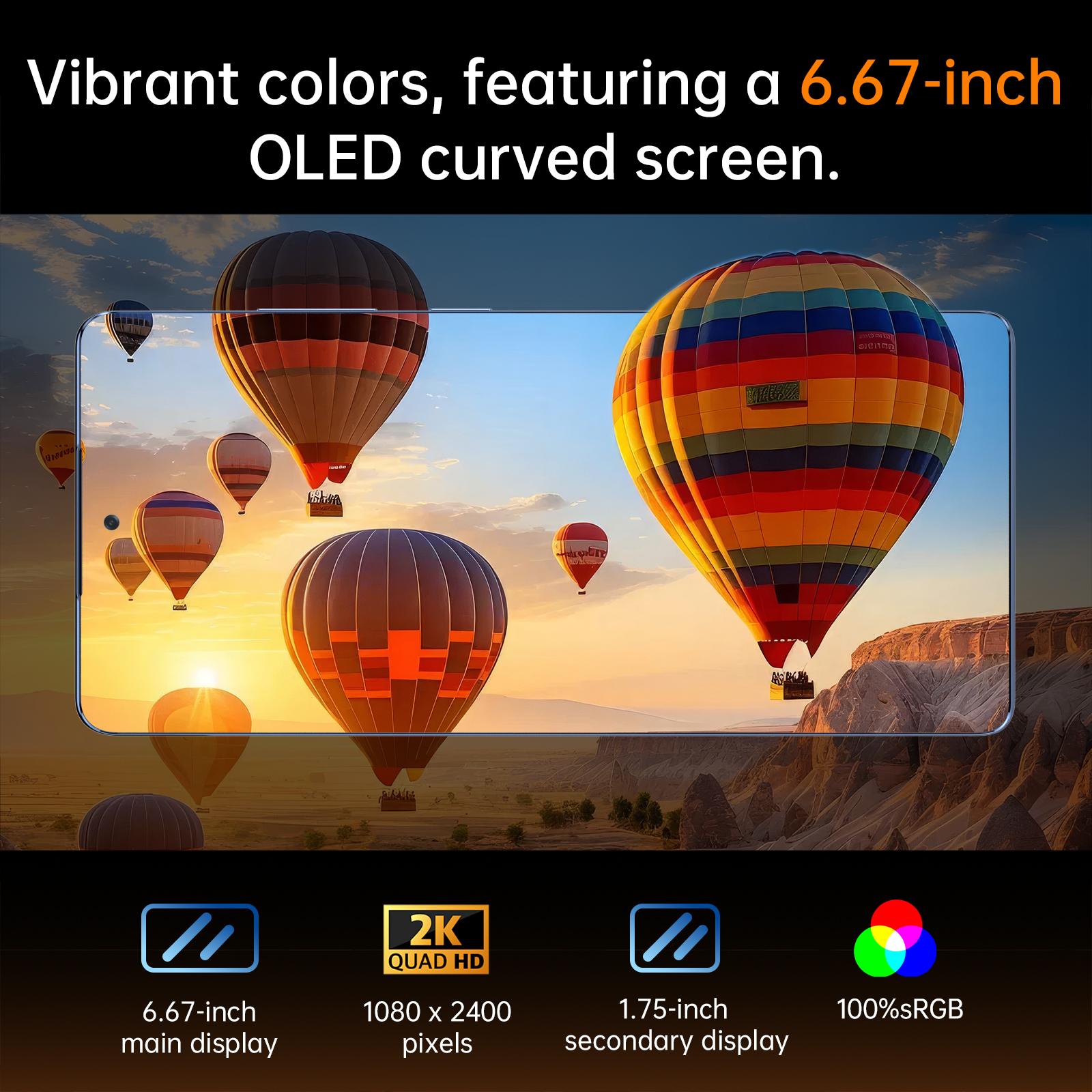 W&O Cell Phone (2026), 256GB Smartphone, G99, Unlocked Android, Large Display, High-end Smartphone with Curved Display and Dual Front & Rear Screens, High Res-Camera 64MP+16MP Front , 2M+8M Camera