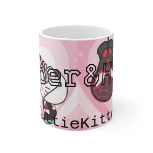 Spider-Man Mask Kiss Mug | Cute Cat Spiderverse Design, Pink Heart Background