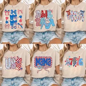 Preppy America Coquette Shirt Bundle, Patriotic Letter Shirt, America 1776 Shirt, Red White Blue MAMA Shirt, Star Bow Shirt, Independence Day Shirt, 4th of July, 4th of July Gift - LORA ATCHER