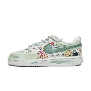 Nike Court Vision 1 Low-Top Sneakers with Cat and Rose Graffiti for Men and Women, Featuring Lightweight, Breathable, and Durable Design Trending Shoes, House White Official Shoes to Get / Maison Mihara