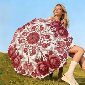 Rose Aesthetic Rain and Sun Umbrella, 8-Rib Folding Shelter, High-Density Water-Repellent Fabric, Lightweight and Durable Design, Portable Rain Umbrella