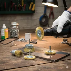 Industrial Brass Wire Brush Drill Bits Set - 6-pack 1/4" hex shaft Power Tools for Rust Removal, Polishing & Deburring. Durable Carbon Steel Attachments for Angle Grinders & drills, Perfect for Metal & wood surface Care.