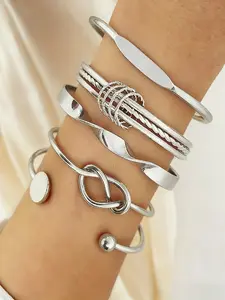 5pcs Exquisite Knotted Round Disc Creative Silvery Fashion Open Adjustable Bangle Set