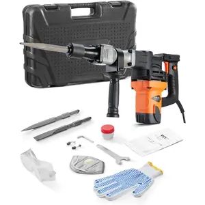 VEVOR 3500W Electric Demolition Hammer, 1900 BPM Durable Jack Hammer, Concrete Breaker with 2 Chisels, Gloves, and a 360 Rotatable Handle for Efficient Trenching, BlackVEVOR Super Brand Day