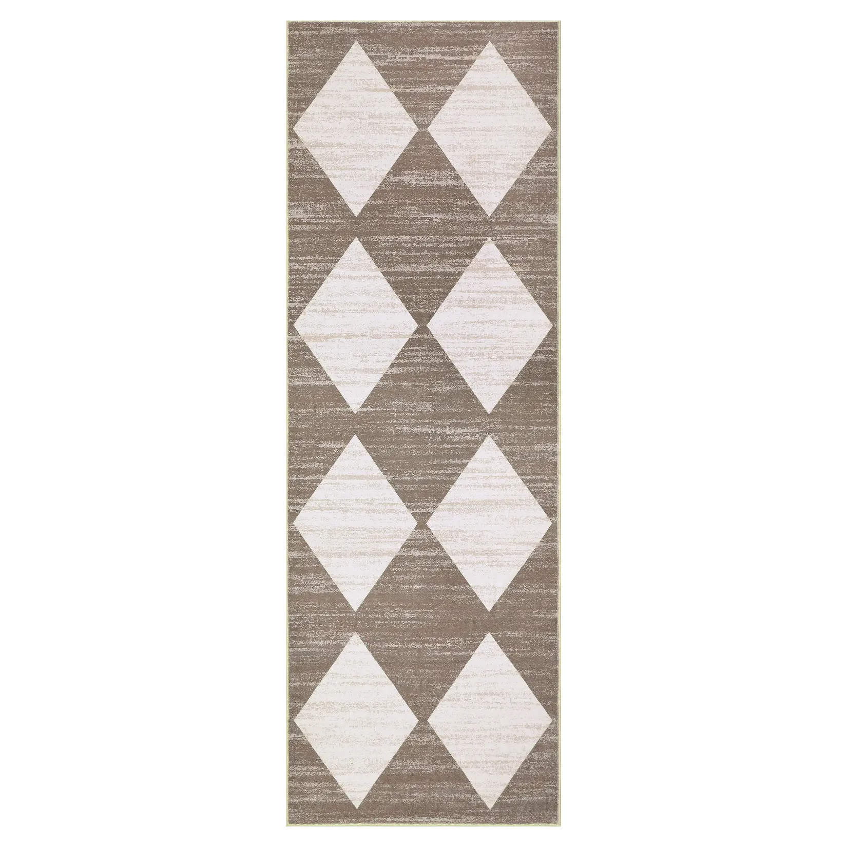 2x6 ft Polyester Brown Rectangular Low Pile Runner Rug - Modern Geometric Print, Machine Washable, High Traffic Contemporary Rug for Laundry, Bathroom, Contemporary Rugs, Low Pile Rug
