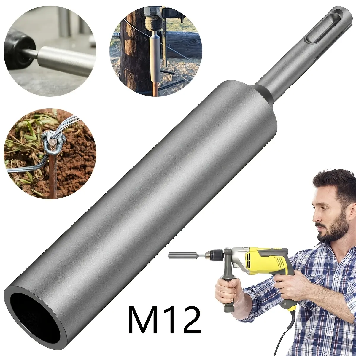 1pcs safe fixing, heavy duty durable 12mm chrome vanadium steel pile grounding rod, suitable for SDS Plus rotary drill power tools