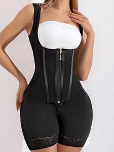 women's solid color u neck zipper shapewear romper, tummy control shaper, ladies shapewear for daily wear