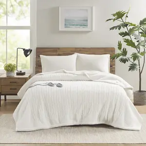 True North by Sleep Philosophy TN54-0494 100 x 90 x 0.25 in. Sherpa Heated Blanket, Ivory - King Size