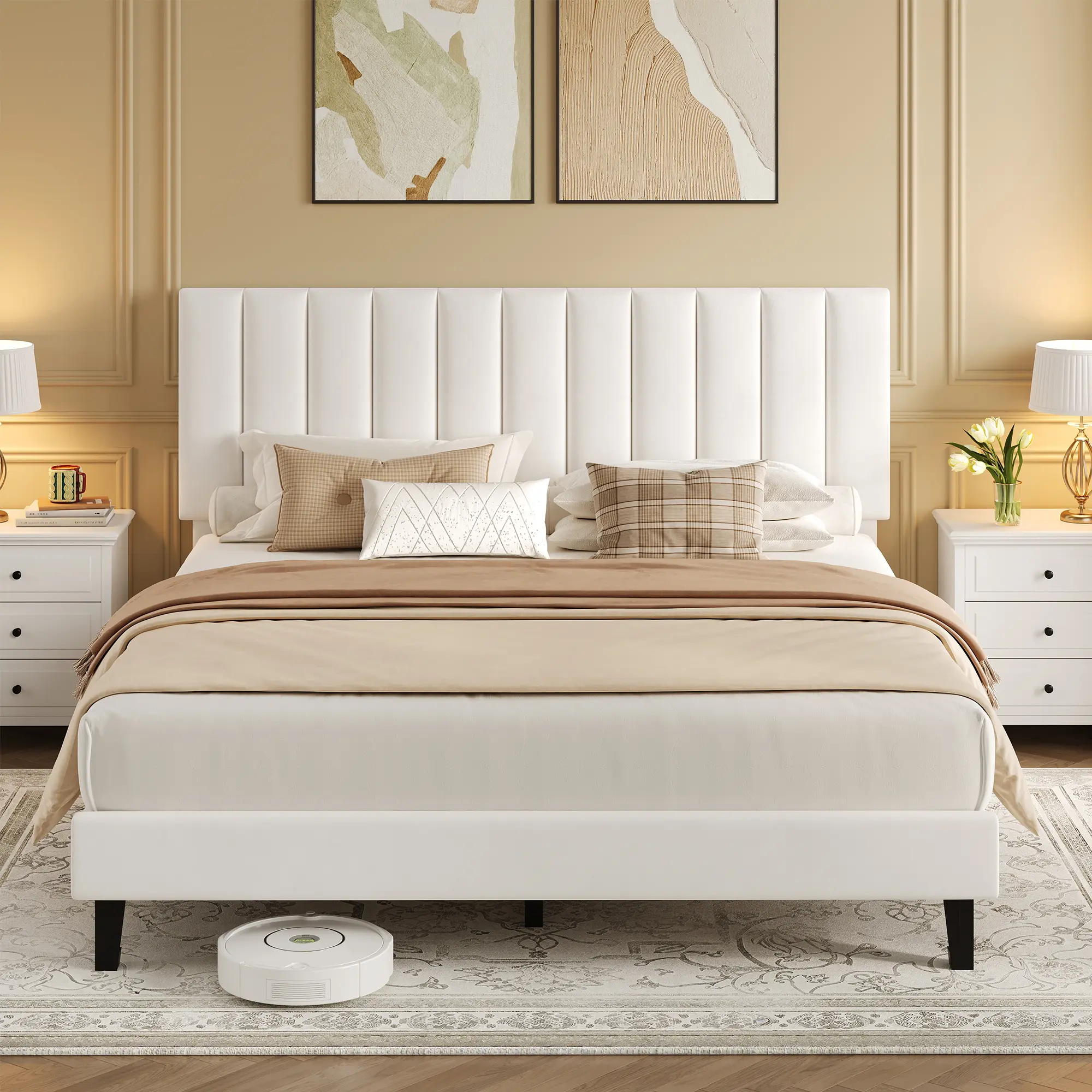 Full/Queen/King Size Upholstered Bed Frame, Velvet Platform Bed with Adjustable Tufted Headboard, No Box Spring Needed, Easy Assembly