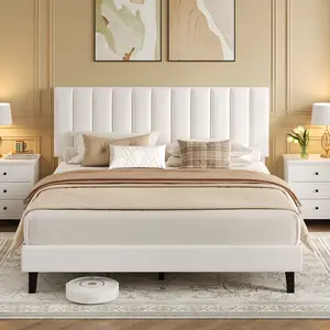 Full/Queen/King Size Upholstered Bed Frame, Velvet Platform Bed with Adjustable Tufted Headboard, No Box Spring Needed, Easy Assembly