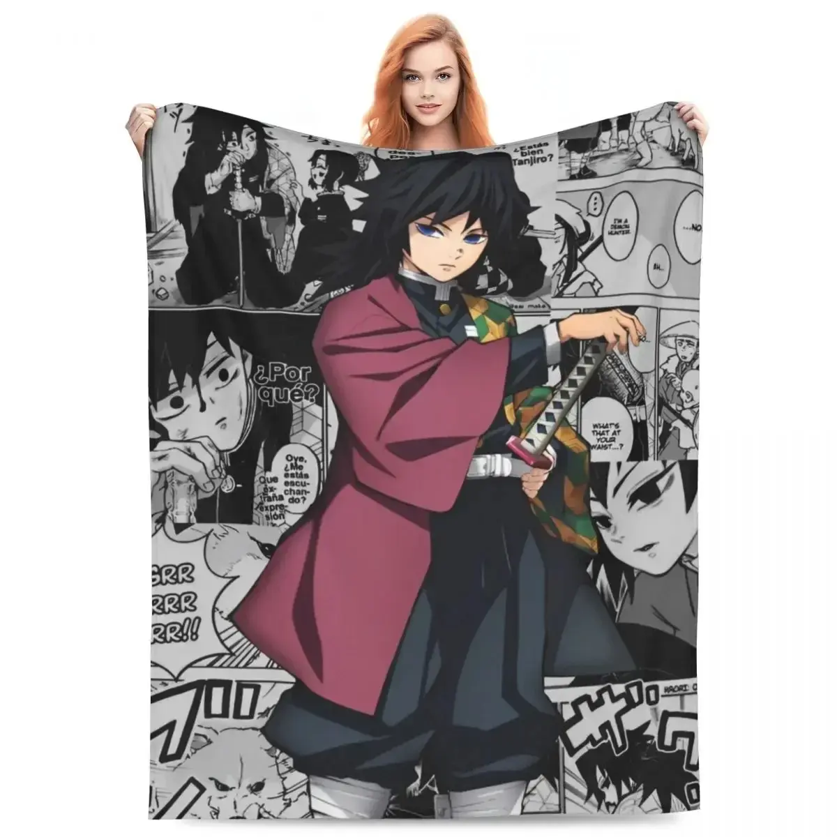 Demon Slayer Water Hashira Giyu Tomioka Coral Fleece Plush Anime Blanket - Machine Washable, Ideal for Sofa, Bed - Birthday, Holiday Gift Option