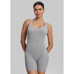 Form-Fitting Shorts Crossback Built-in Bra Sweat-Wicking Bodysuit | Gym Girl Collection | Breathable, Womenswear