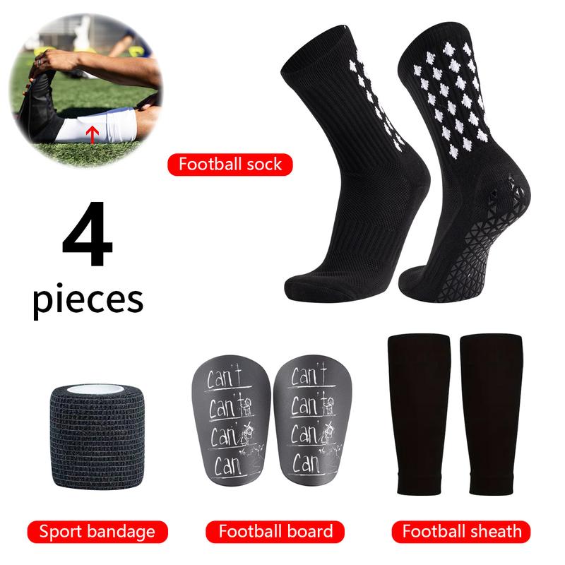 Outdoor sports set includes mid-calf football socks, thickened towel-backed sports socks, and adult glue-applied anti-slip football training socks