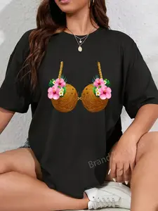 100% Cotton Coconut Bra Hawaiian Tropical Costume Luau Party Hawaii T-Shirt