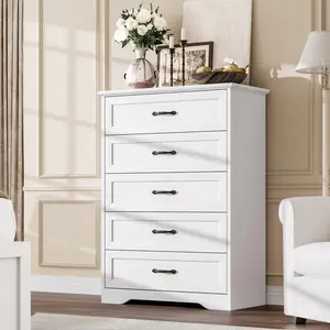 Garvee - Cómoda de 5 cajones para recámara, cómoda con Mango de Metal Ancho, cómoda Moderna de Madera de Granja, Textura Natural, Organizador de Almacenamiento para recámara, Sala de Estar,
