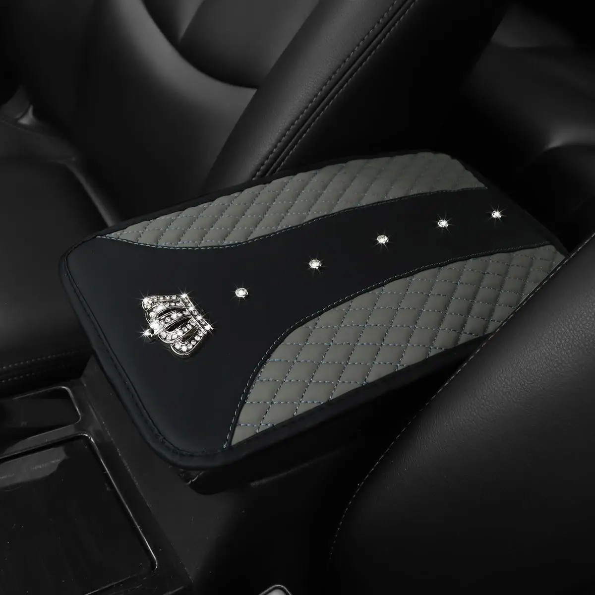 Rhinestone Crown Design Car Armrest Pad, PU Leather Car Armrest Box Pad, Waterproof & Comfortable Armrest Cover, Car Interior Decoration Accessories,