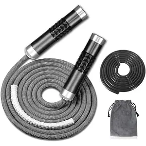 Weighted Jump Rope for Workout Fitness(1LB), Tangle-Free Ball Bearing Rapid Speed Skipping Rope for MMA Boxing Weight-loss, Handle Adjustable Length 9MM Fabric Cotton+9MM Solid PVC Rope