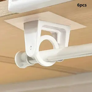 Plastic Curtain Rod Bracket, Curtain Rod Holders, 6 Counts 360° Rotatable Self-adhesive Mounting, Easy Installation for Tension Dry, Curtain, Shelf, Suitable for School Dormitory & Home Use, Organiser